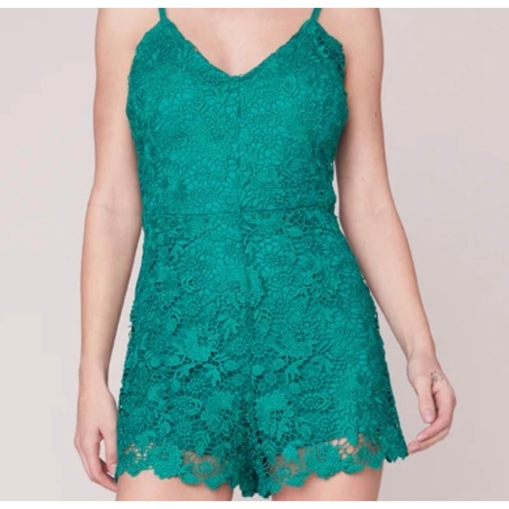Jack by BB Dakota‎ Anthropologie Lace Romper Sleeveless Green V-Neck Size 4 - Picture 3 of 15